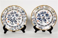 Two Meissen Blue Onion w/ Red Flower Plates