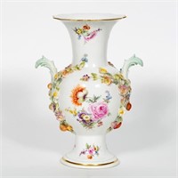 Meissen Porcelain Handled Vase w/Applied Flowers