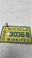 1980 Winnipeg Bicycle License Plate