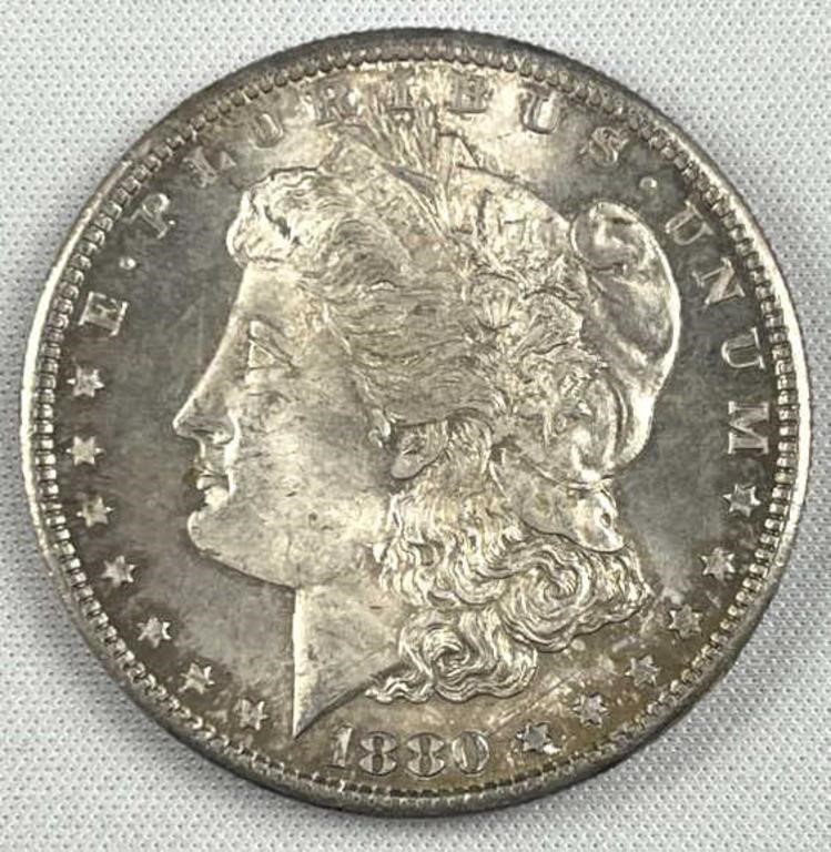 1880-S Morgan Silver Dollar, UNC w/ Luster/Tone