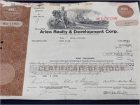 Arlen Realty & Development Corp Stock Certificate