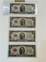 Series of 1928 D Two Dollar Red Seal Banknotes