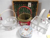 Christmas Collection tins, primitive baskets,