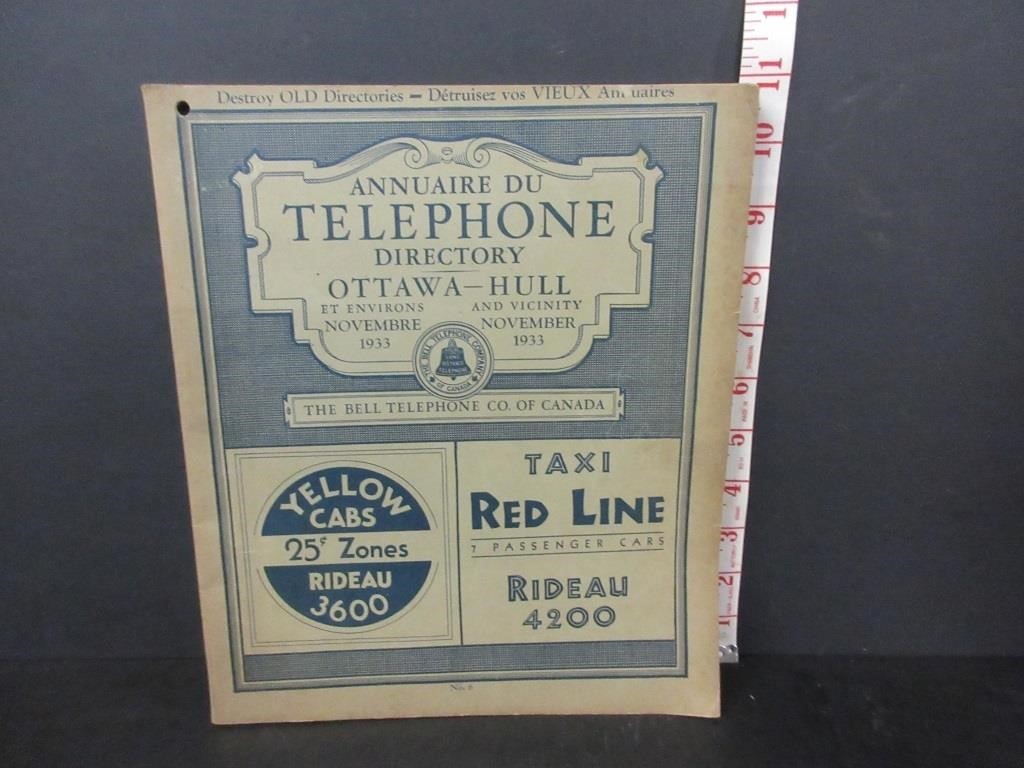 EARLY 1933 OTTAWA-HULL TELEPHONE BOOK