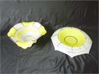 Set of Yellow, White & Silver Glass Serving Dishes