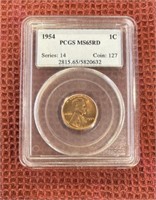 1954 LINCOLN WHEAT CENT GRADED MS65RD