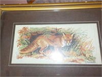 Fine needlework fox picture signed Casha framed