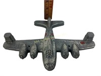 Wooden Bomber Plane Sculpture Marked on bottom.