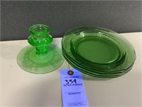 VTG Fairfax Fostoria Green Salad Plates & Candle