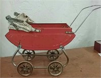 Antique metal doll carriage 17 x17