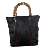 Gucci vintage bamboo brown nylon handbag