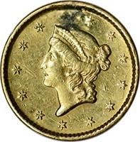 1851 $1 GOLD PIECE - AU DET, POLISHED, HOLE REPAIR