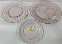 3 Pink Depression Plates