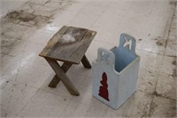 Vintage Wooden Bench & Blue Bunny Box