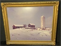 Vintage Winter Landscape with Barns & Silo Print