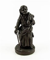Cast Metal Lady With Cane Matchstick Holder
