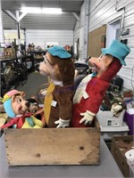 wood box with old stuffed toys- huckleberry hound