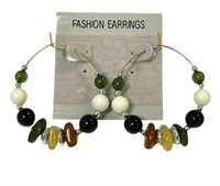 Multi-color Gemstone Big Hoop Earrings