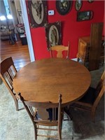 Antique Oak Mission Style Round Table & 4 Chairs