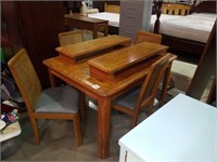 47 by 38 oak table with 4 chairs different seat