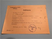 1941 WWII German Meat Inspection Document w Stamp