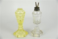 Vaseline Glass & Lyre Pattern Oil Lamps