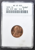 1972 LINCOLN CENT  ANACS MS-65 RED DBL DIE OBV