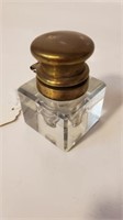Ink Well Crystal w/ Brass  Hinged Lid