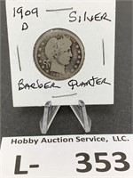 Silver Barber Quarter 1909-D