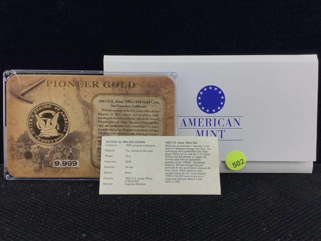 1852 U.S. Assay Office of Gold 20 Dollars. Cu,