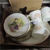 2 boxes--Dishes, Vases, Hot plate