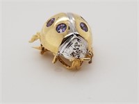 14kt Gold, diamond and amethyst lady bug pin, 3.2