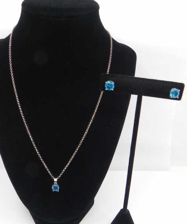 EFFY SILVERTONE & BLUE GEM NECKLACE & EARRINGS