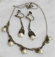 German Sterling Pearl Earrings and Necklace.