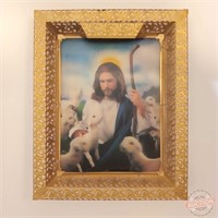 3-D Jesus Shepherd In Fancy Pierced Metal Frame