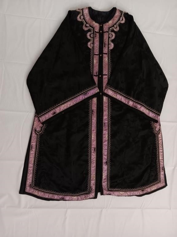 Antique Chinese Black Silk Robe Embroidery