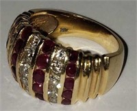 Handsome Diamond & Ruby Band 14K Gold Ring