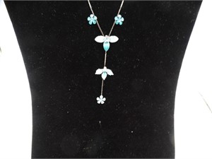 14" w/3" Extension Blue Flower Lariat Necklace