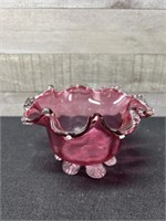 Vintage Blown Glass Cranberry Bowl 5.5"