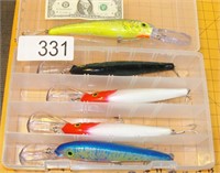 Grouping of Large Fishing Lures in Tackle Case