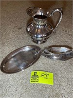 STERLING CREAMER DISH & PLATED WATER PITCHER
