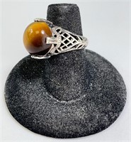 Large Cabochon Tiger Eye Ring 5 Gr Size 6