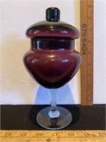 Purple glass footed candy dish