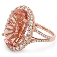 20.00ct Morganite & 2.10ct Diam 14K Gold Ring