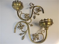 2x antique brass candlestick holders grapes