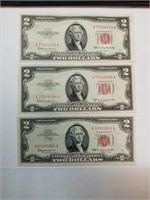 OF) 1953 and 1963 red seal us $2 notes