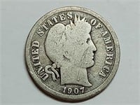 OF) 1907 silver Barber dime