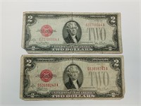 OF) (2) 1928 Red Seal us $2 notes