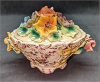 Vintage Ceramic Italian Lidded Floral Bowl