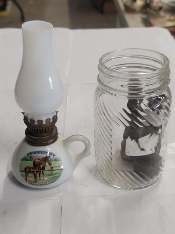 Kentucky Oil Lamp & Jar W/Contents